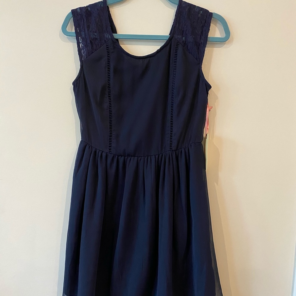 NWT- Navy Blue Dress with Lace Short sleeves